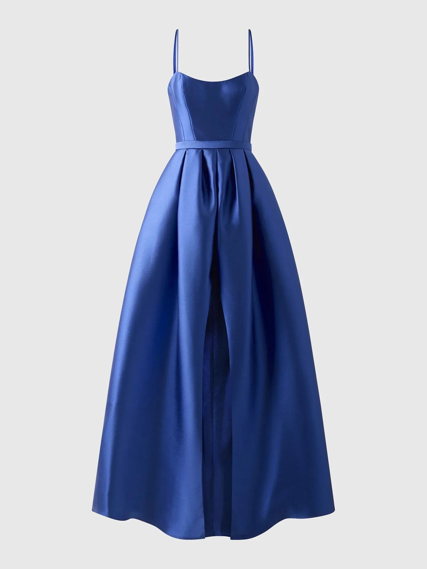 Royal Blue Satin Spaghetti Strap Maxi Dress with Front Slit Princess style bridesmaid dress with boat neckline in mikado Bridesmaid Dresses by YiHuiw