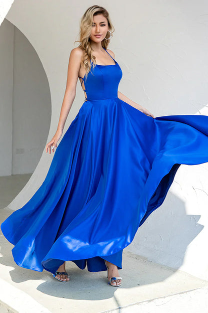 Royal Blue Chiffon Prom Dress with Spaghetti Straps and A-Line Silhouette – Elegant Formal Evening Gown