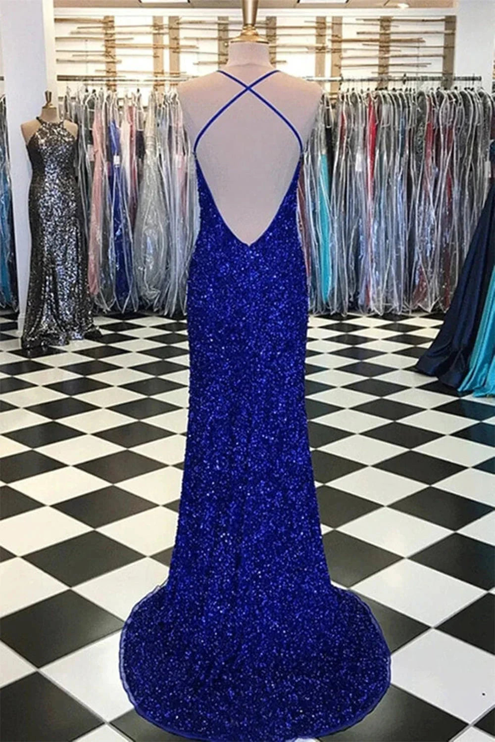 Royal Blue Sequin Mermaid Prom Dress Formal Evening Dresses simple gentle atmospheric and unique desi Bring summer colors to enhance whiteness by YiHuiw