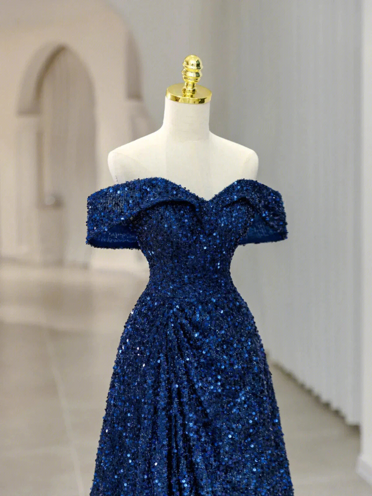 Royal Blue Sequins Long Prom Dress Off the Shoulder Formal Evening Dresses simple gentle atmospheric and unique desi Bring summer colors to enhance whiteness by YiHuiw