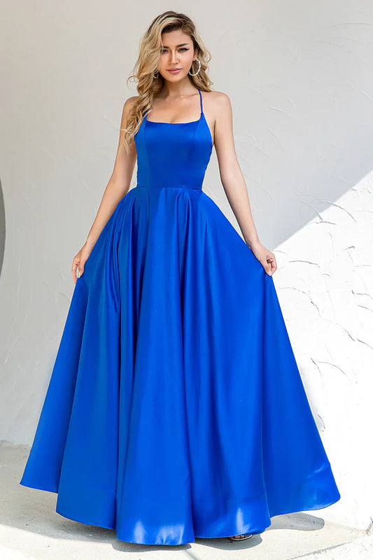Royal Blue Chiffon Prom Dress with Spaghetti Straps and A-Line Silhouette – Elegant Formal Evening Gown