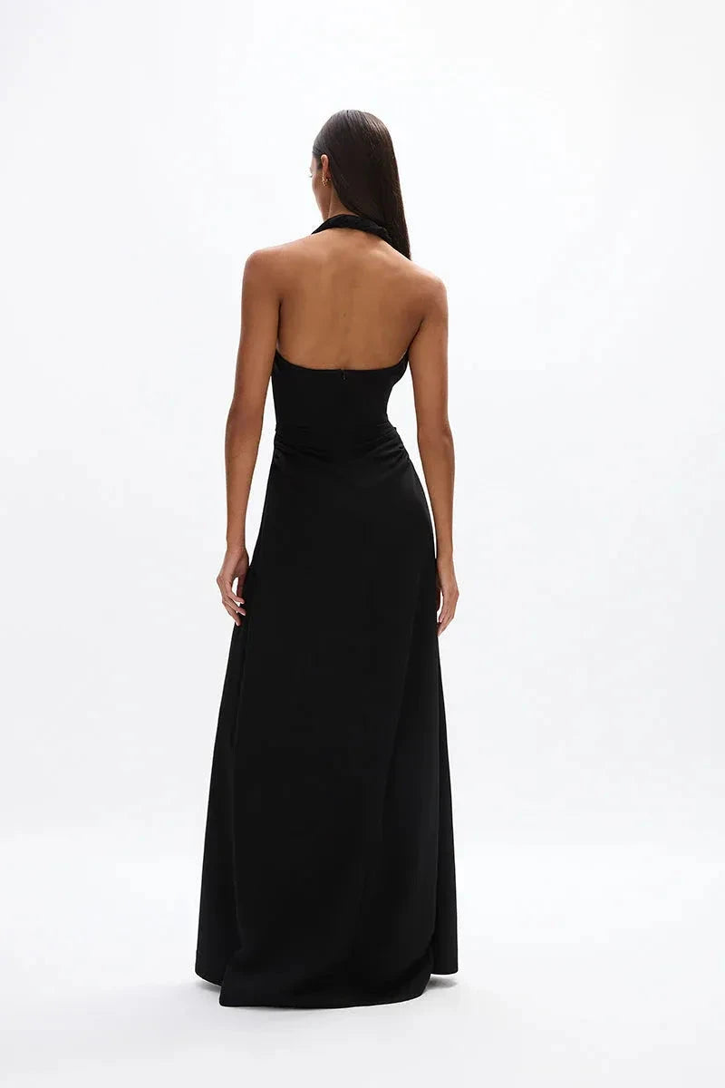 Ruched A Line Halter Neck Sleeveless Open Back Floor Length Hot sale Prom Dress by YiHuiw