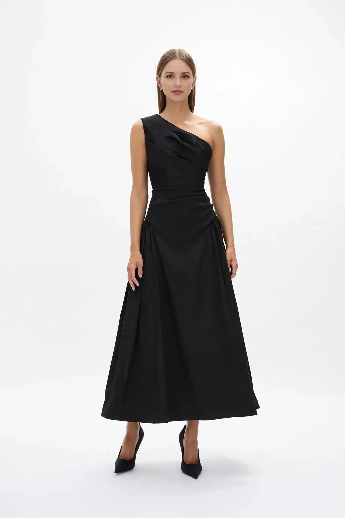 Ruched A Line One Shoulder Sleeveless Zipper Back Floor Length For Women Prom Dress by YiHuiw