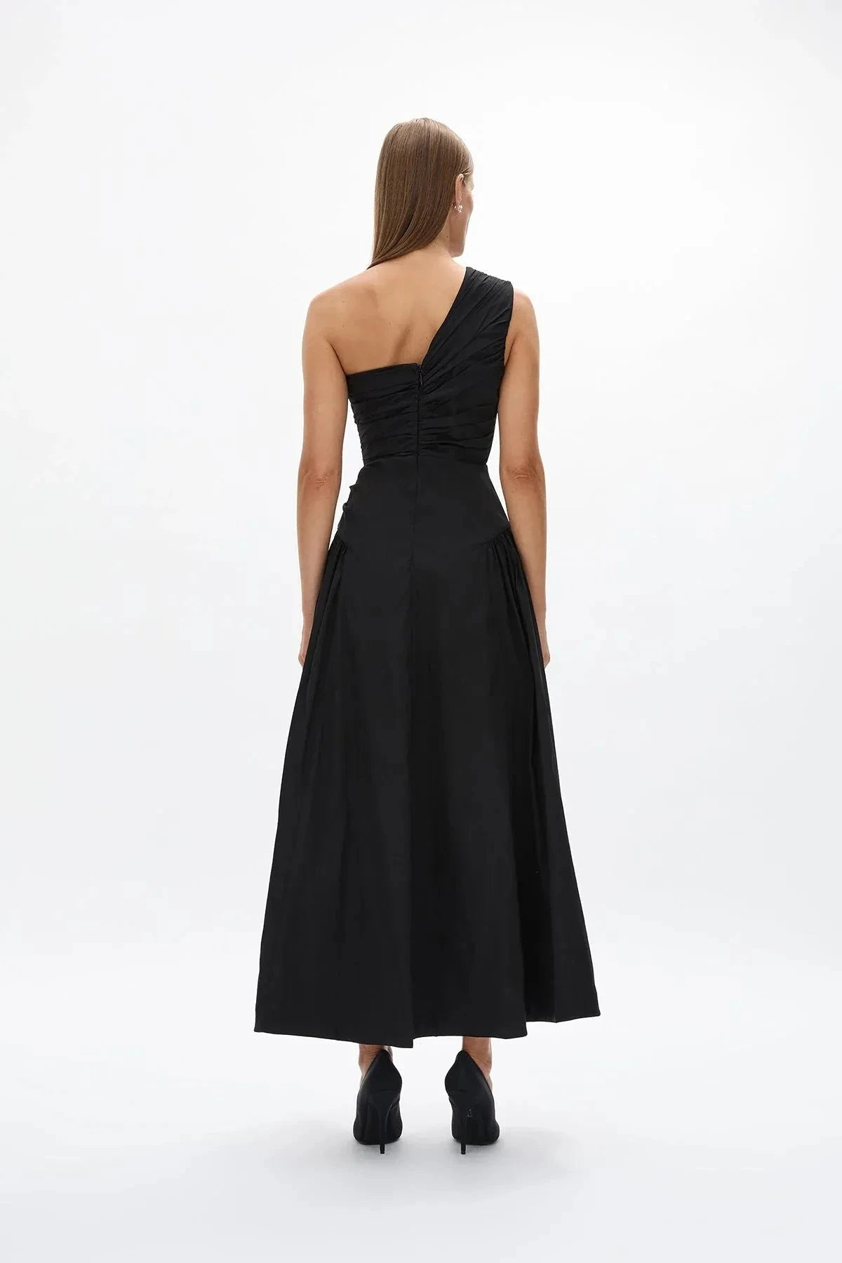 Ruched A Line One Shoulder Sleeveless Zipper Back Floor Length For Women Prom Dress by YiHuiw