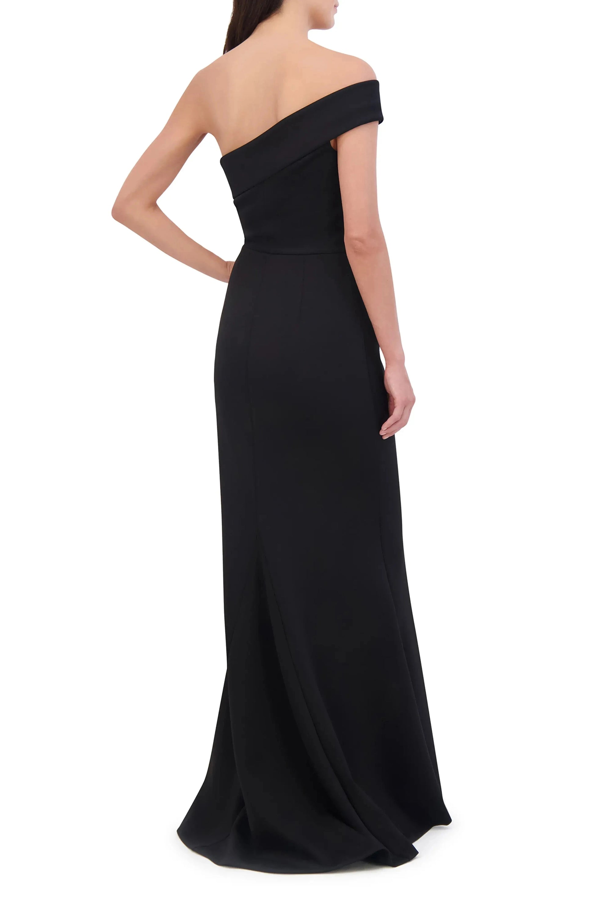Ruched Accent Mermaid Off the Shoulder One Sleeve Open Back Train Length Female Evening Dress by YiHuiw