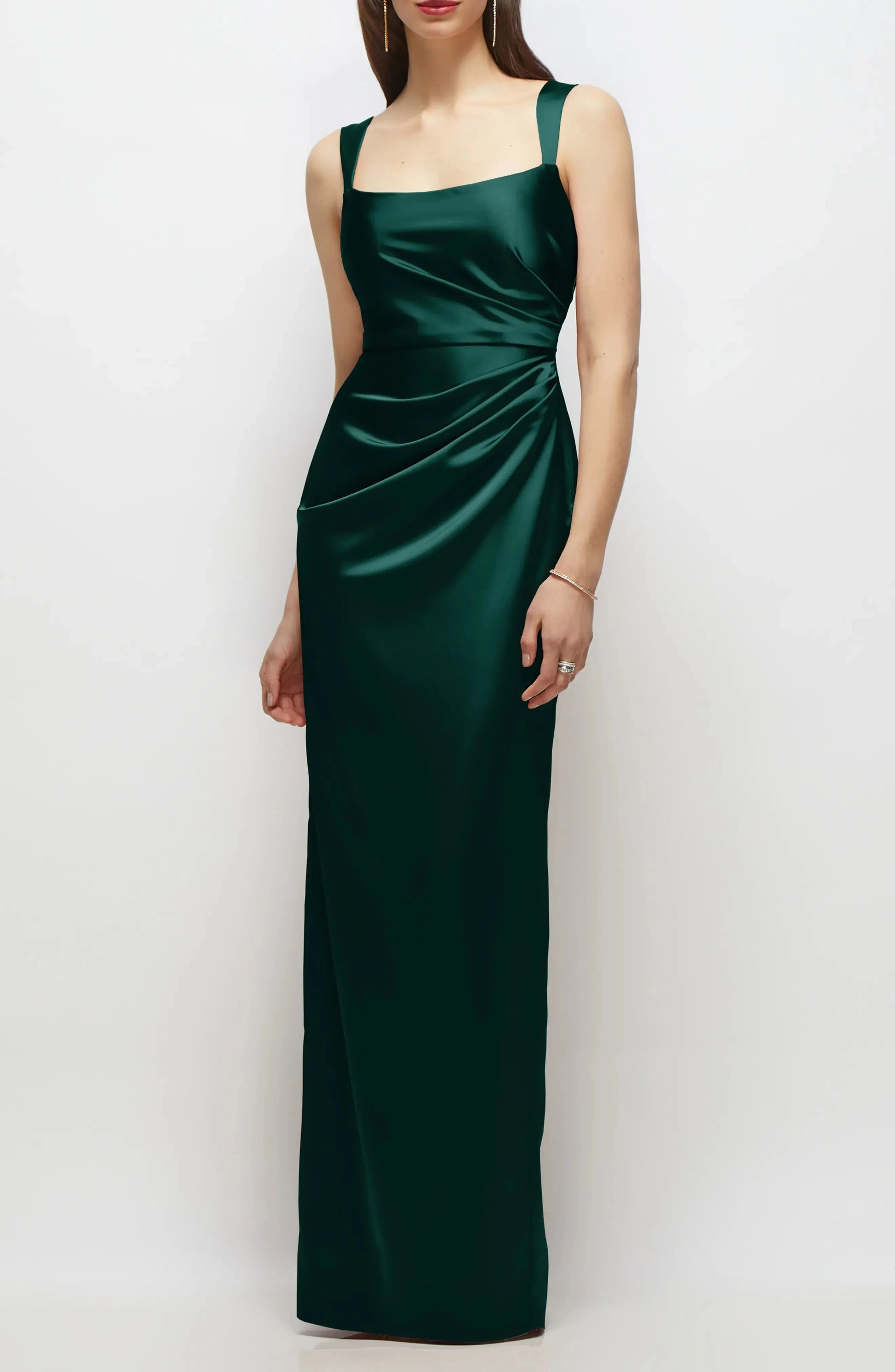 Ruched Bodice Sheath Square Neck Sleeveless Scoop Back Floor Length For Sale Evening Dress by YiHuiw