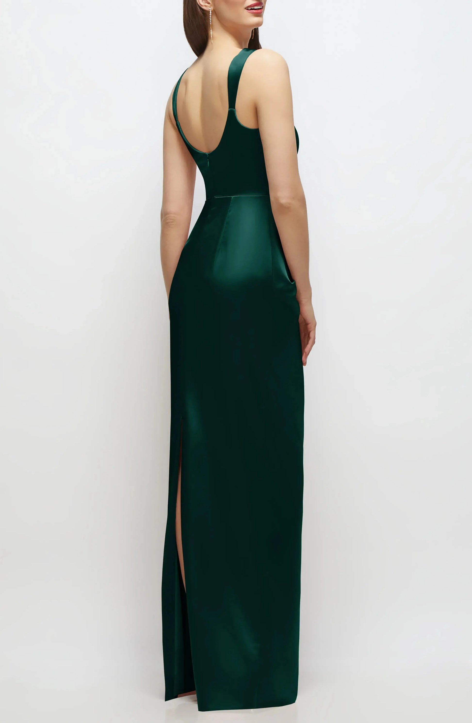 Ruched Bodice Sheath Square Neck Sleeveless Scoop Back Floor Length For Sale Evening Dress by YiHuiw