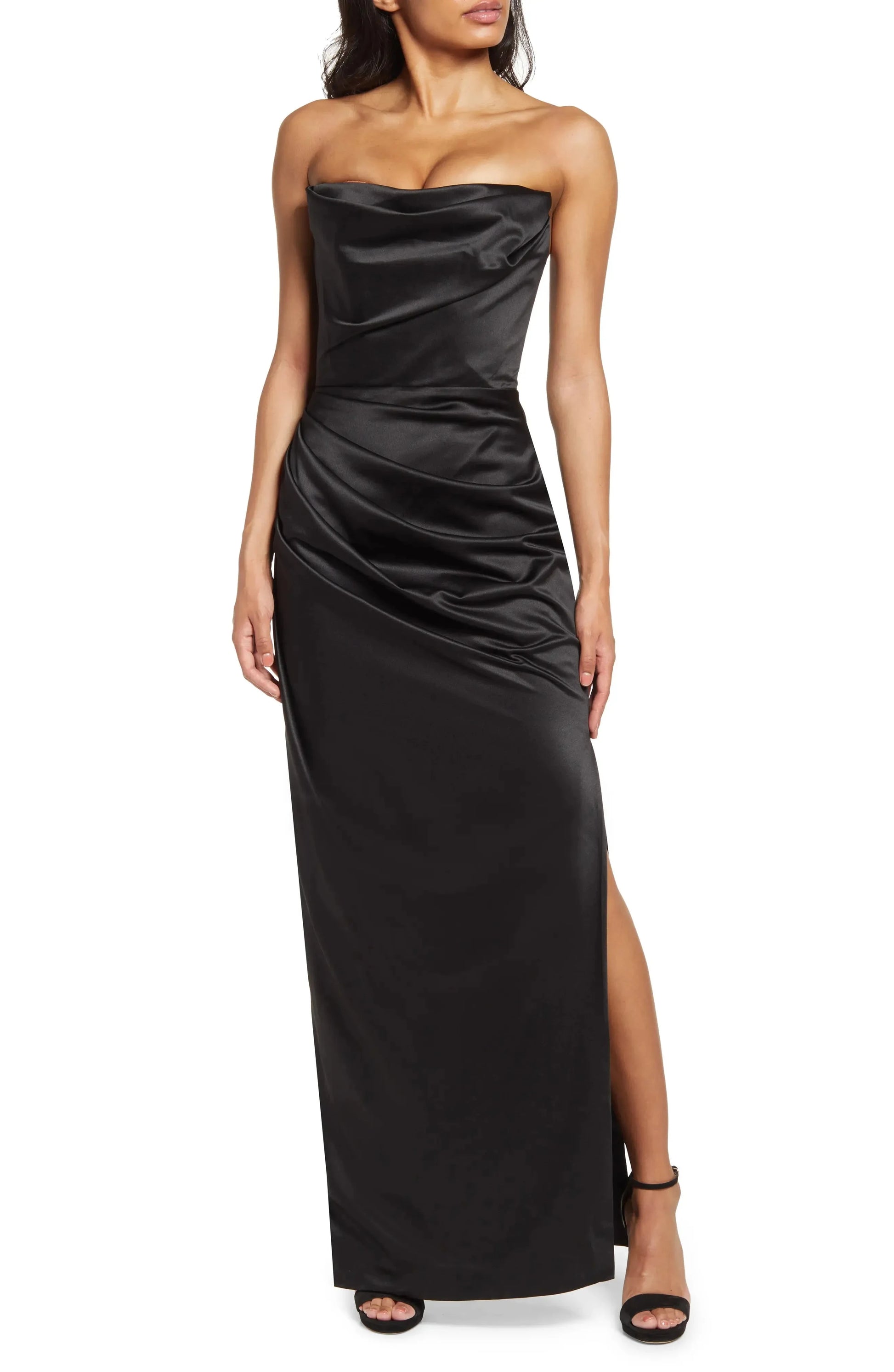 Ruched Drape Sheath Strapless Sleeveless Zipper Back Floor Length For Adults Evening Dress by YiHuiw
