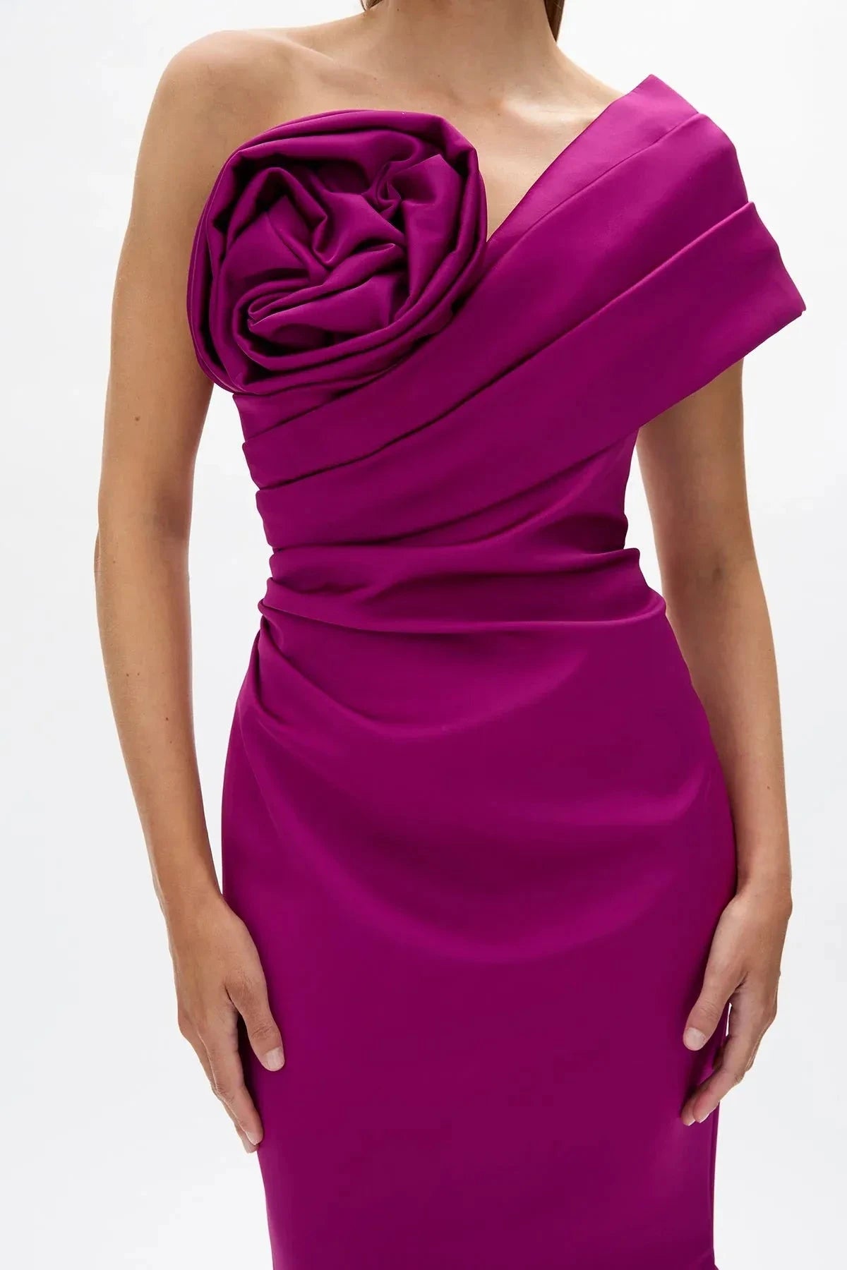 Ruched Mermaid One Shoulder Sleeveless Zipper Back Train Floor Length Female Prom Dress by YiHuiw