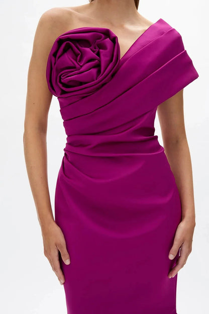 Ruched Mermaid One Shoulder Sleeveless Zipper Back Train Floor Length Female Prom Dress by YiHuiw