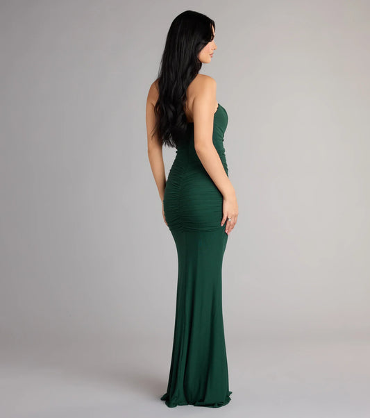 Mermaid Strapless Sleeveless High Slit Floor-Length Wedding Dress - Yihuiw by Yihuiw