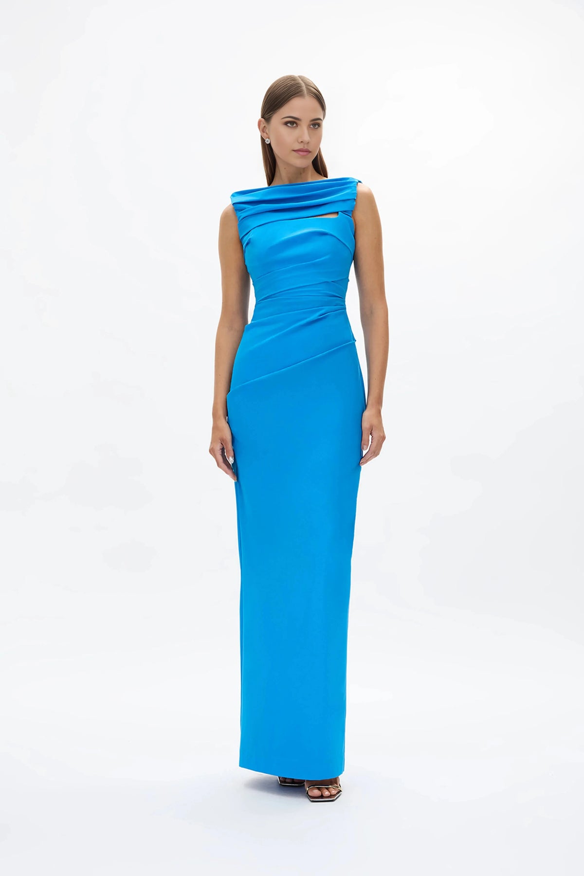 Ruched Sheath Cowl Neck Sleeveless Zipper Back Floor Length For Women Evening Dress by YiHuiw