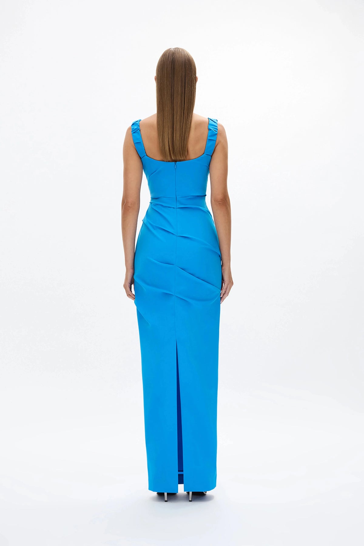 Ruched Sheath Cowl Neck Sleeveless Zipper Back Floor Length For Women Evening Dress by YiHuiw