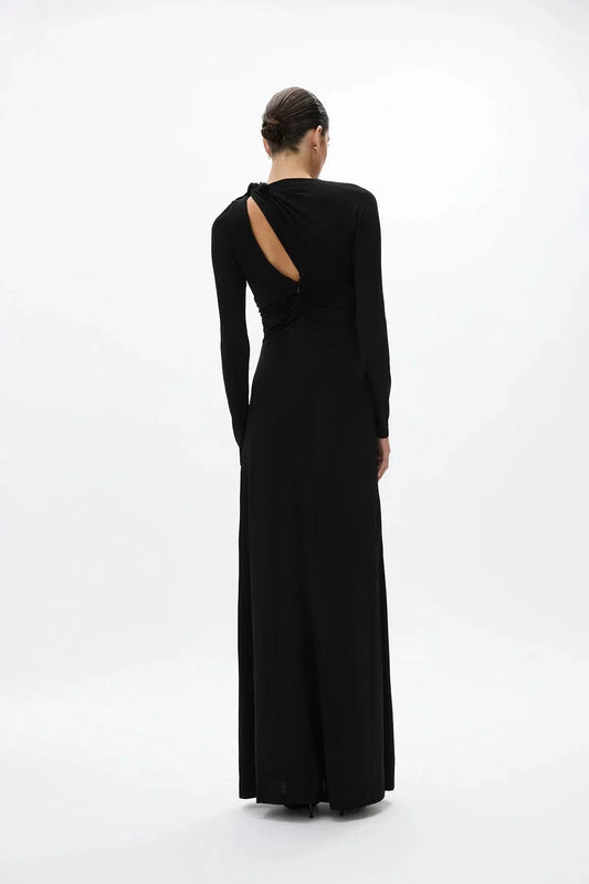 Ruched Sheath Mock Neck Long Sleeve Cutout Back High Slit Floor Length Female Prom Dress by YiHuiw