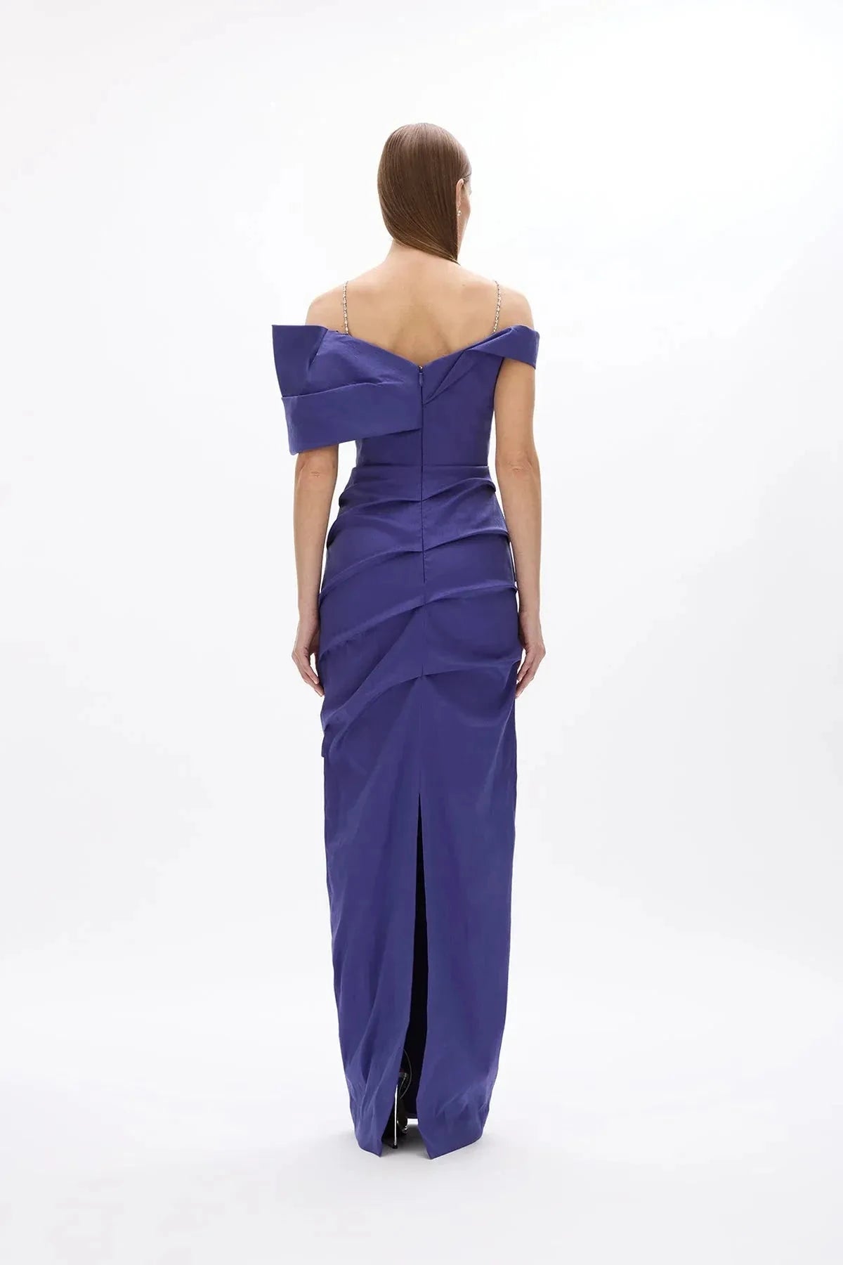Ruched Sheath Off the Shoulder Sleeveless V Back High Slit Floor Length Hot sale Prom Dress by YiHuiw