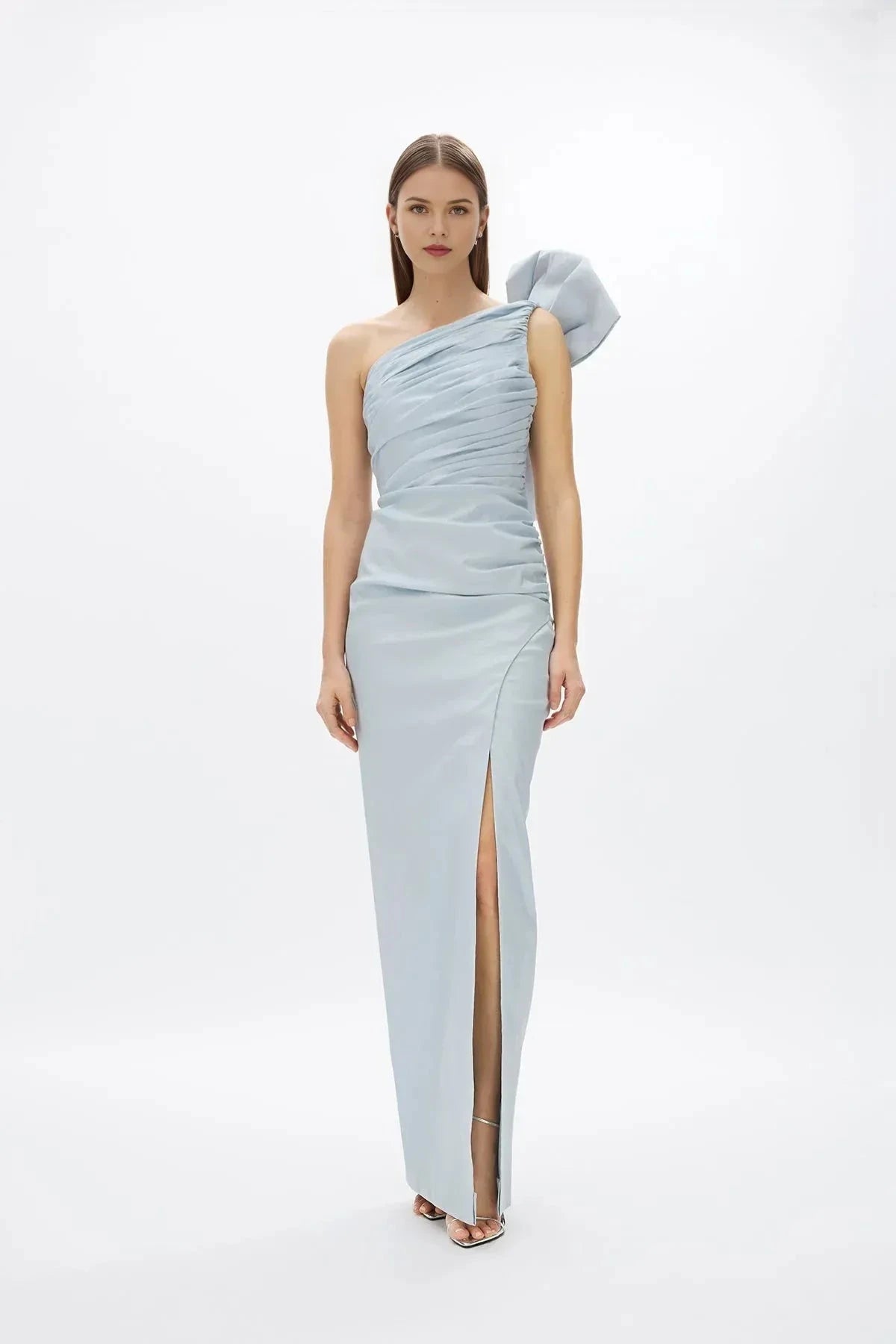 Ruched Sheath One Shoulder Sleeveless Open Back High Slit Floor Length Hot sale Prom Dress by YiHuiw