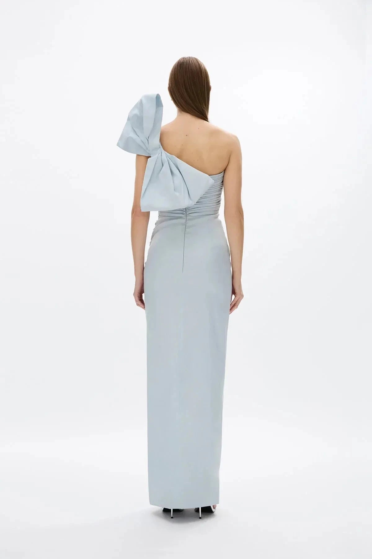 Ruched Sheath One Shoulder Sleeveless Open Back High Slit Floor Length Hot sale Prom Dress by YiHuiw