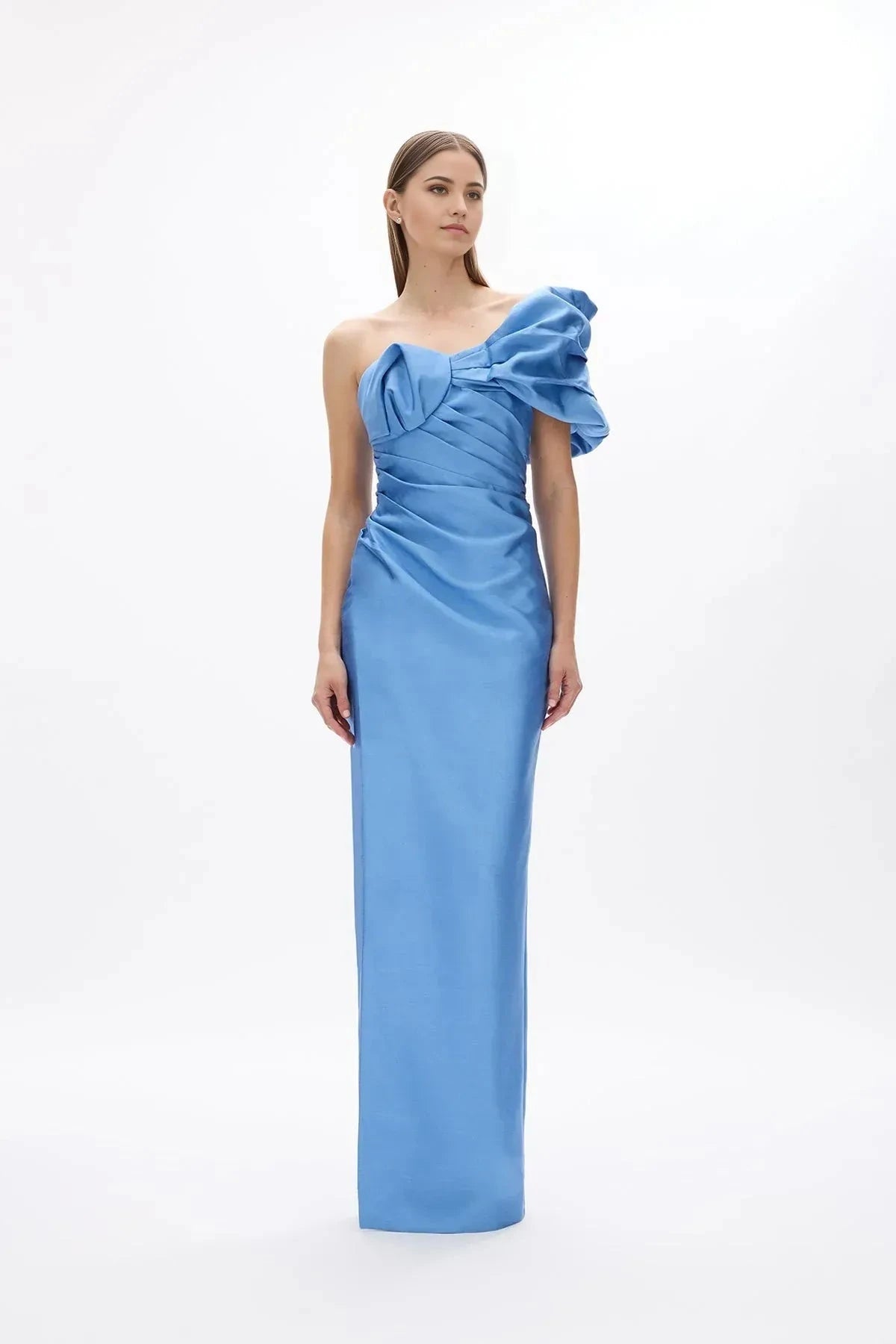 Ruched Sheath One Shoulder Sleeveless Zipper Back Floor Length For Ladies Prom Dress by YiHuiw