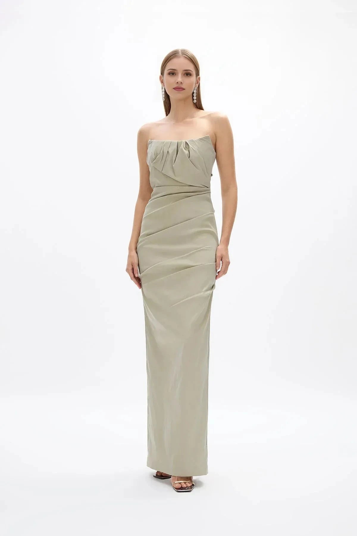 Ruched Sheath Strapless Sleeveless Zipper Back High Slit Floor Length Female Prom Dress by YiHuiw