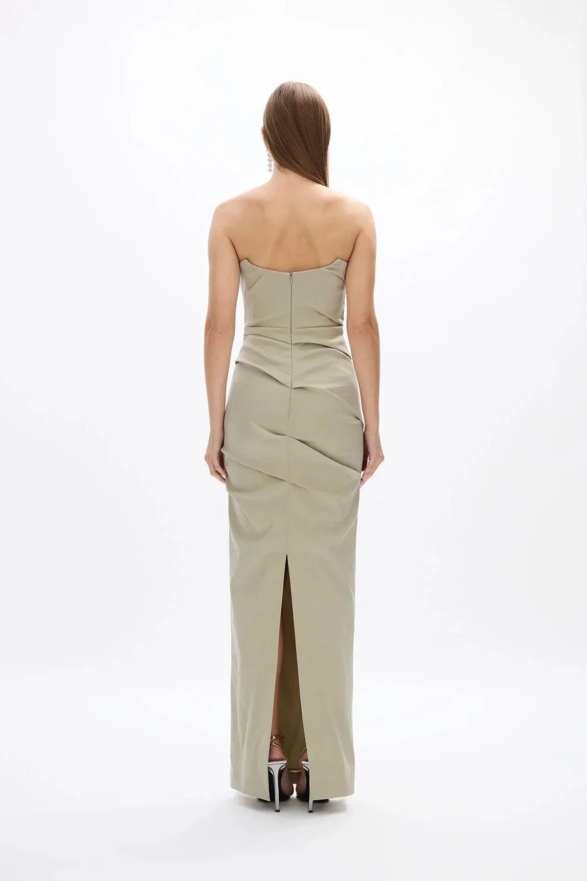 Ruched Sheath Strapless Sleeveless Zipper Back High Slit Floor Length Female Prom Dress by YiHuiw