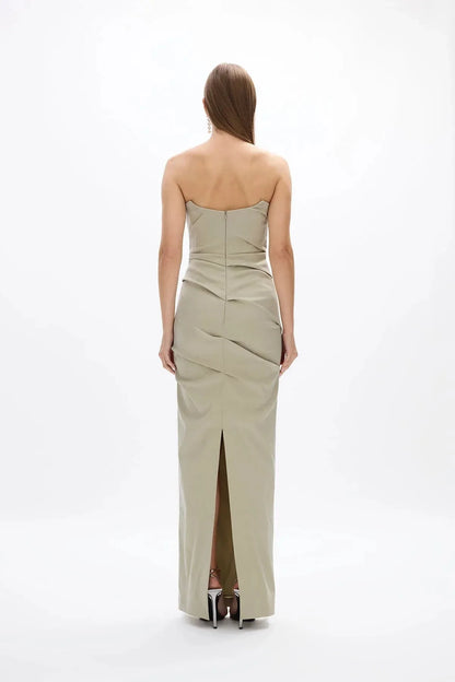 Ruched Sheath Strapless Sleeveless Zipper Back High Slit Floor Length Female Prom Dress by YiHuiw