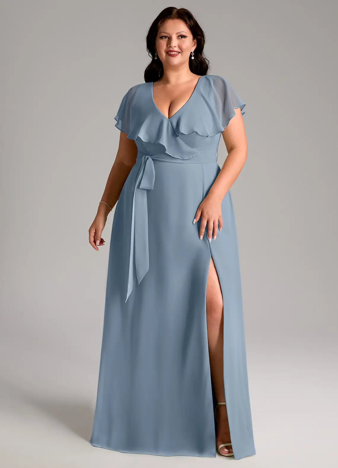 V-Neck High Slit Floor-Length Wedding Dress - Yihuiw by Yihuiw