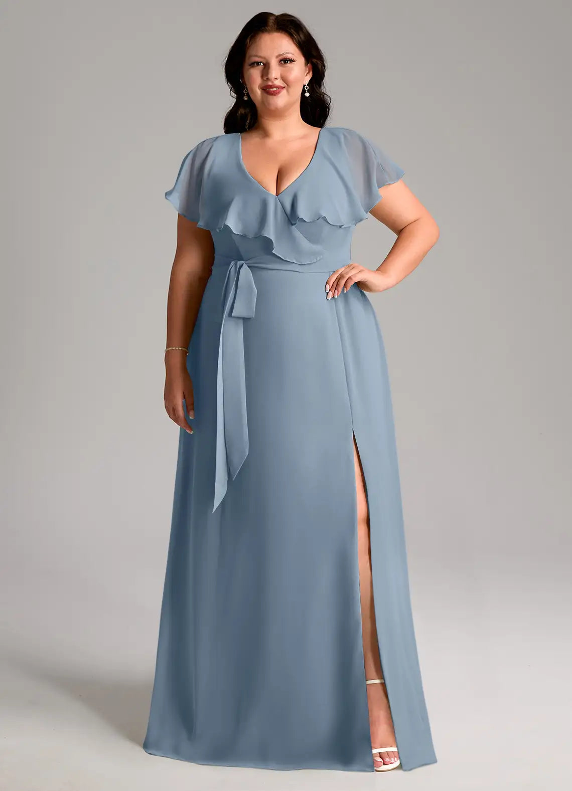 V-Neck High Slit Floor-Length Wedding Dress - Yihuiw by Yihuiw