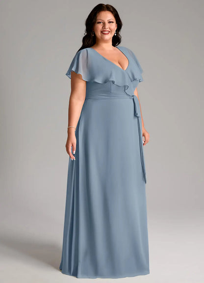 V-Neck High Slit Floor-Length Wedding Dress - Yihuiw by Yihuiw