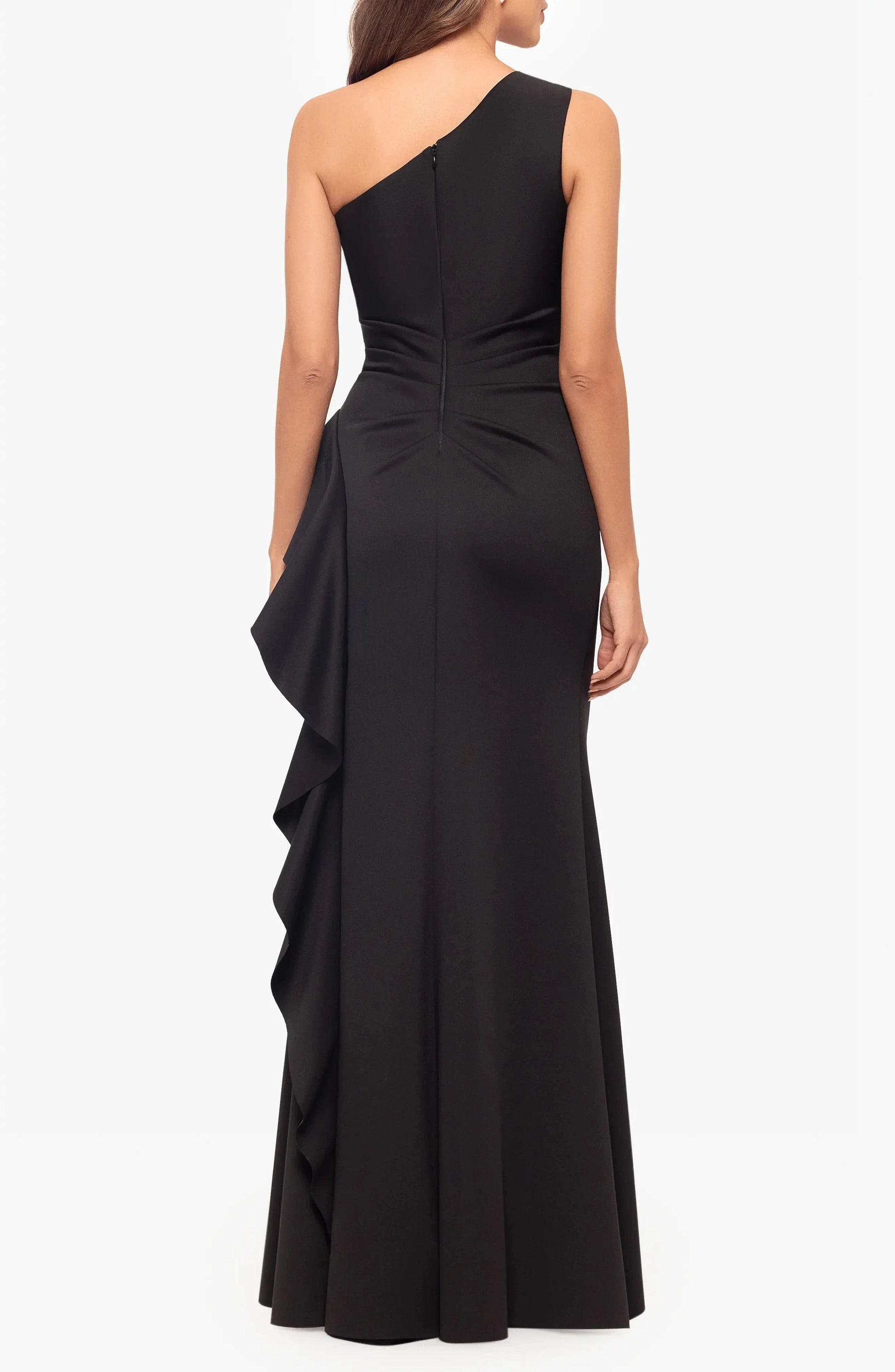 Ruffled Accent Trumpet One Shoulder Sleeveless Zipper Back Floor Length For Ladies Evening Dress by YiHuiw