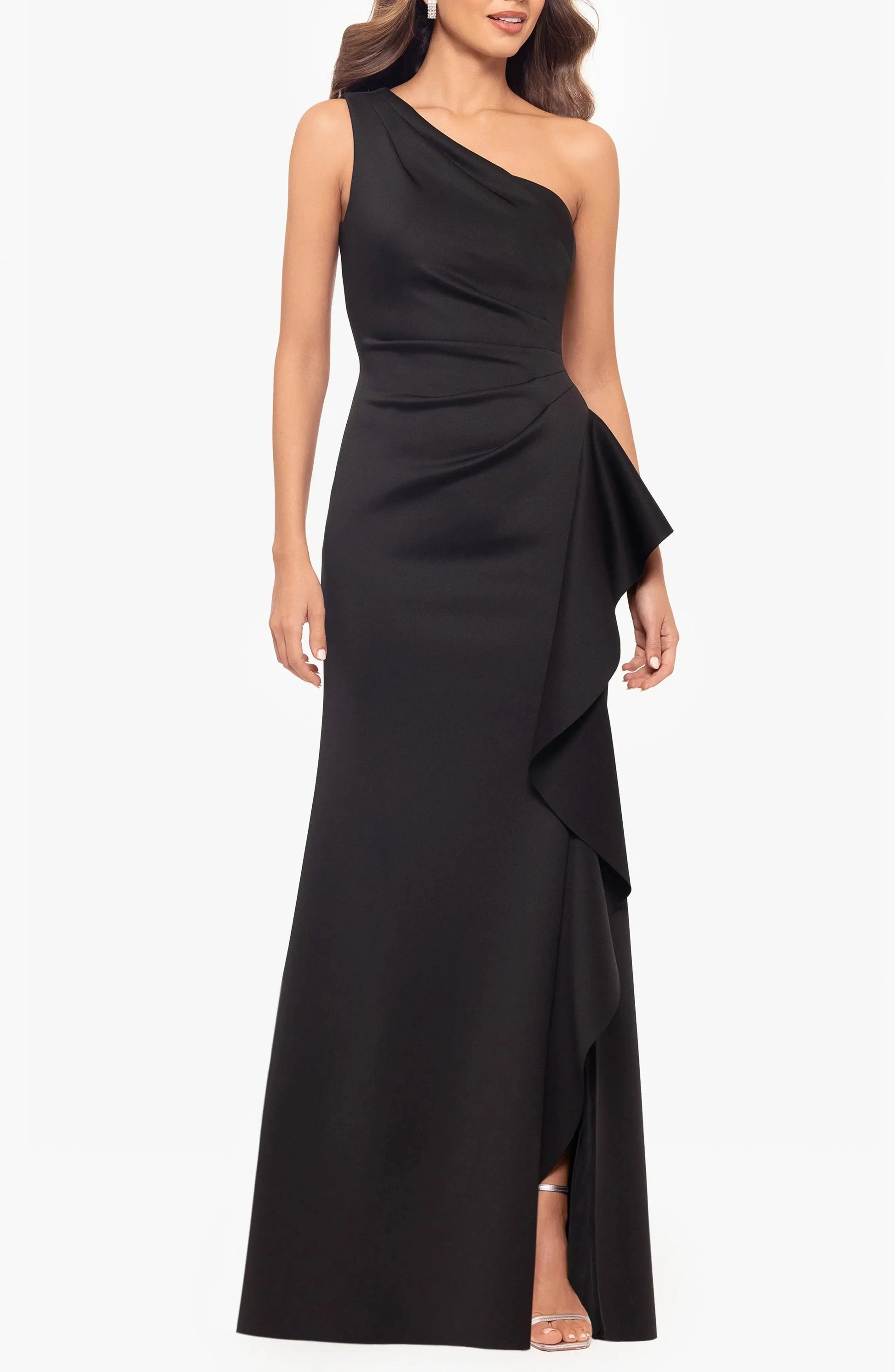 Ruffled Accent Trumpet One Shoulder Sleeveless Zipper Back Floor Length For Ladies Evening Dress by YiHuiw