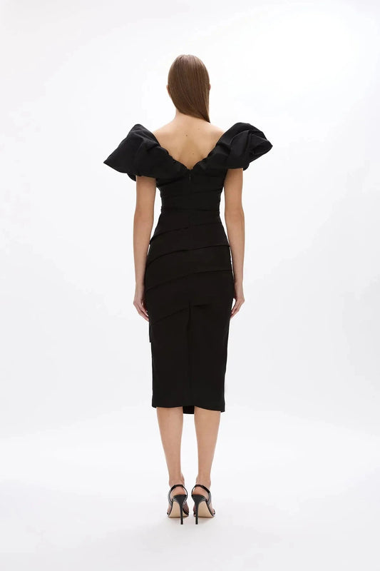 Ruffled Sheath V Neck Sleeveless Zipper Back Midi Length Hot Sale Prom Dress by YiHuiw