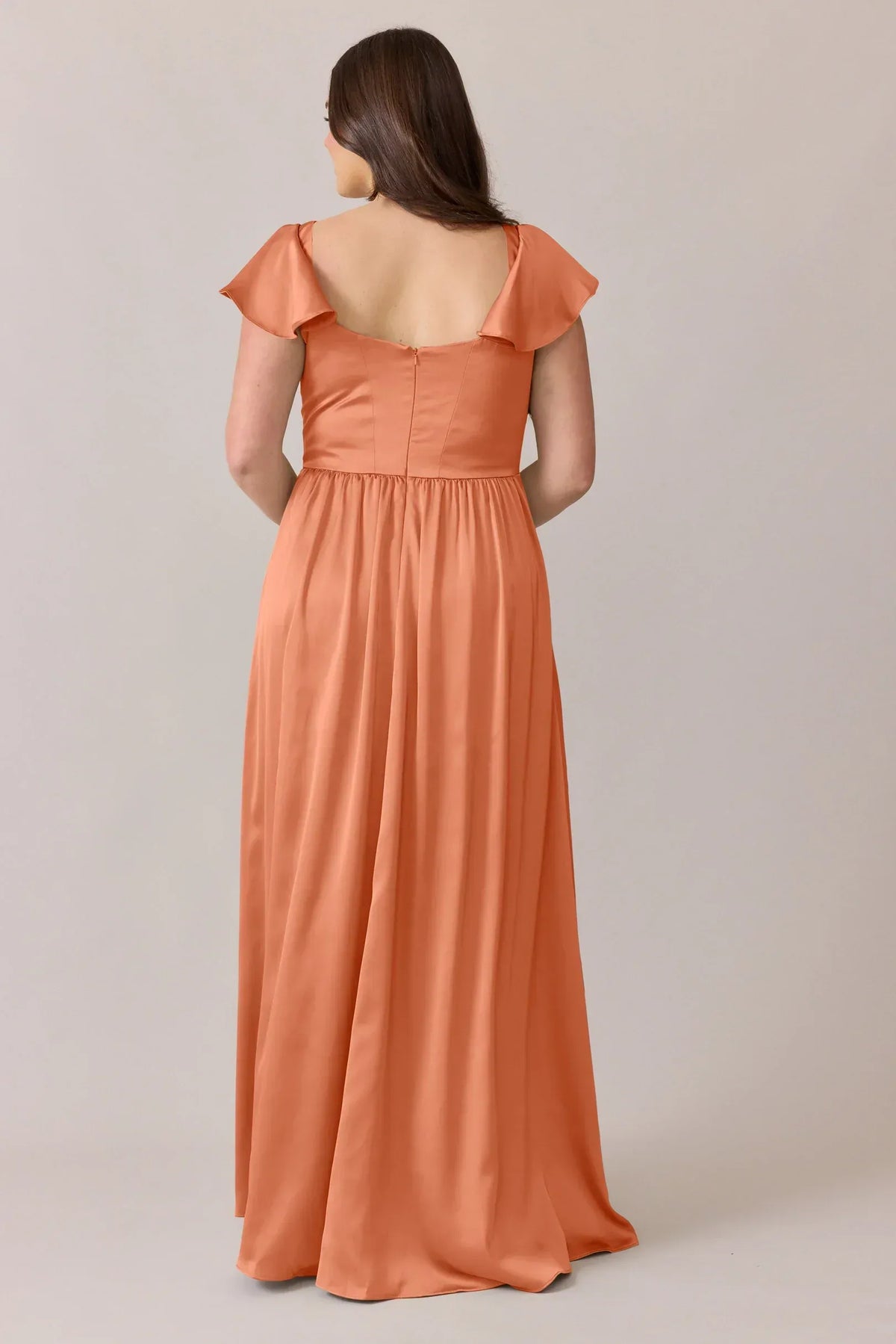 Rust A-Line Square Neck Ruffled Wedding Dress - Yihuiw by Yihuiw