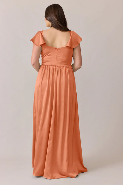 Rust A-Line Square Neck Ruffled Wedding Dress - Yihuiw by Yihuiw