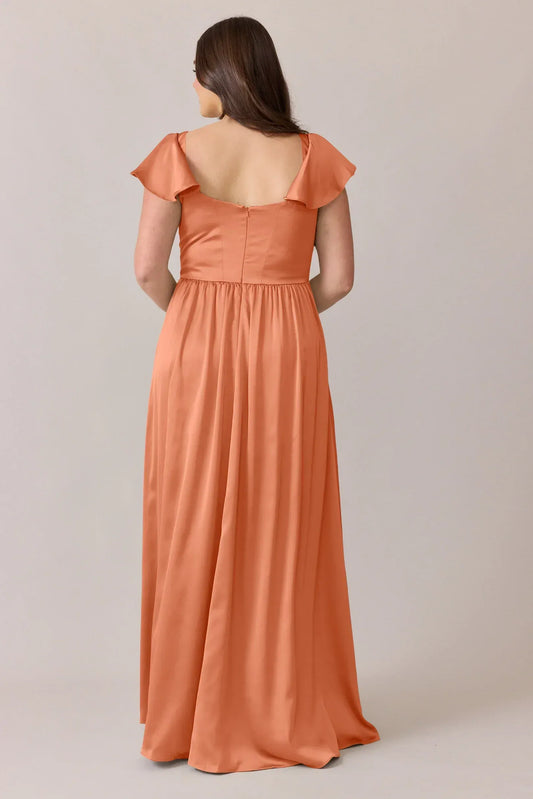 Rust A-Line Square Neck Ruffled Wedding Dress - Yihuiw by Yihuiw