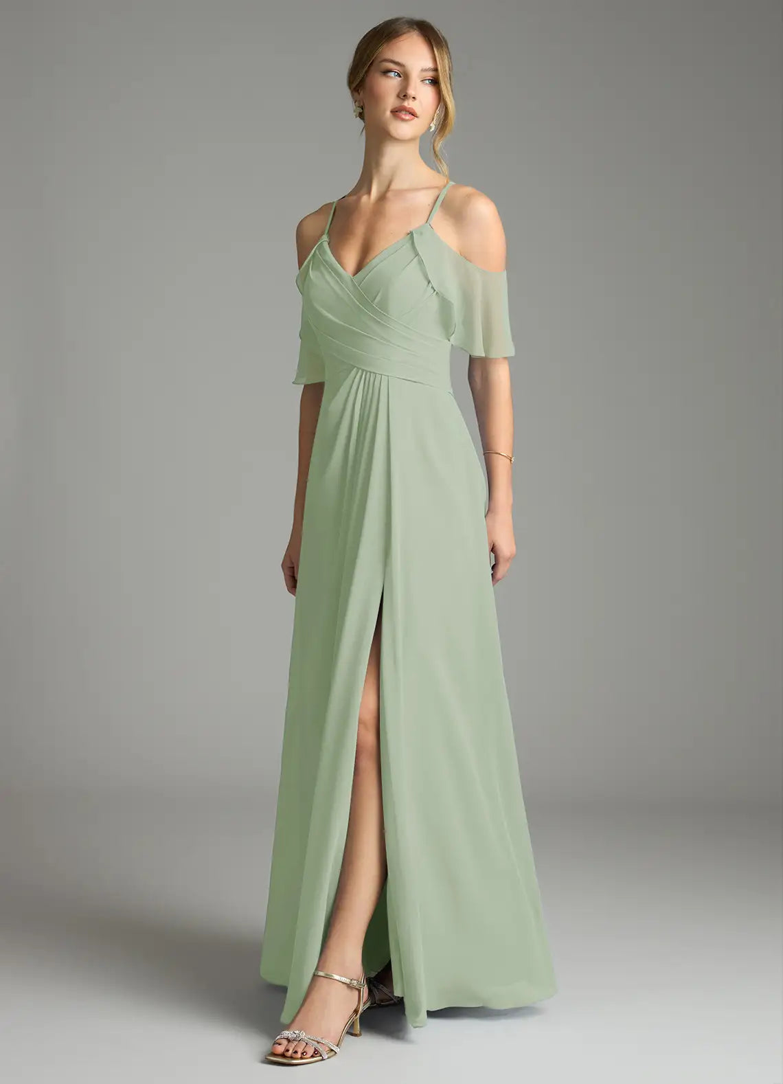 A-Line Chiffon Cold Shoulder High Slit Floor-Length Wedding Dress - Yihuiw by Yihuiw