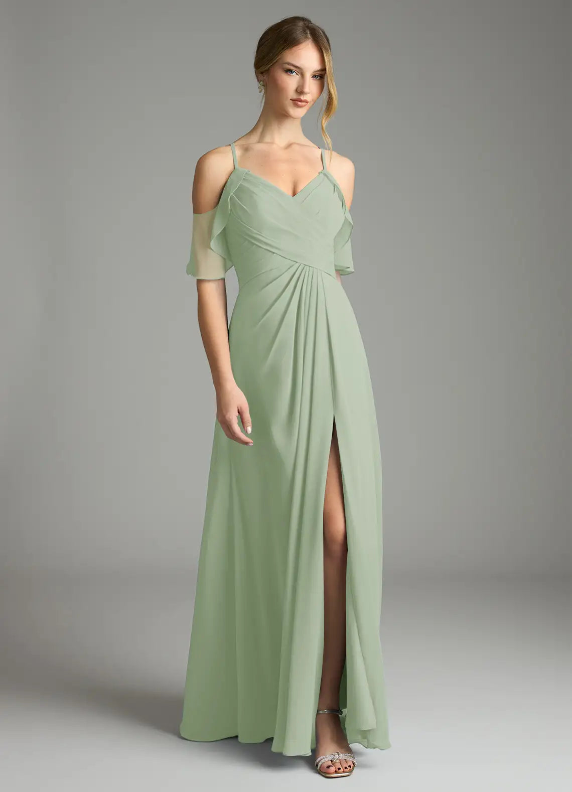 A-Line Chiffon Cold Shoulder High Slit Floor-Length Wedding Dress - Yihuiw by Yihuiw