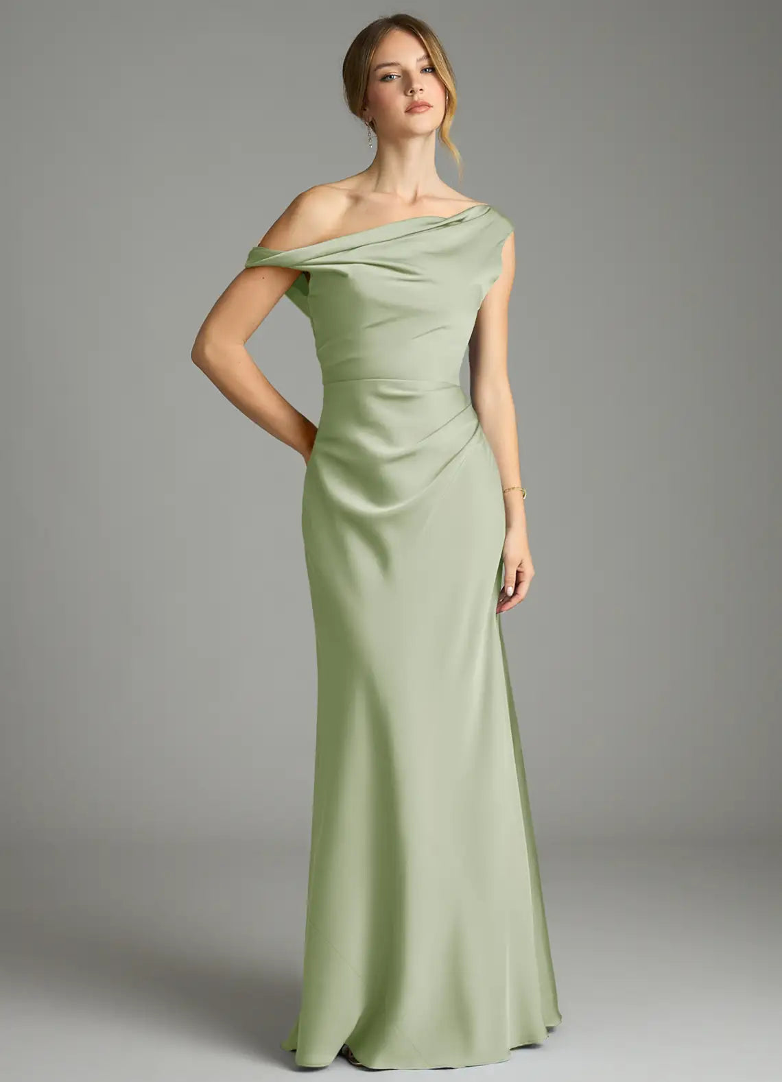 Mermaid Off-Shoulder Satin Asymmetric Floor-Length Wedding Dress - Yihuiw by Yihuiw