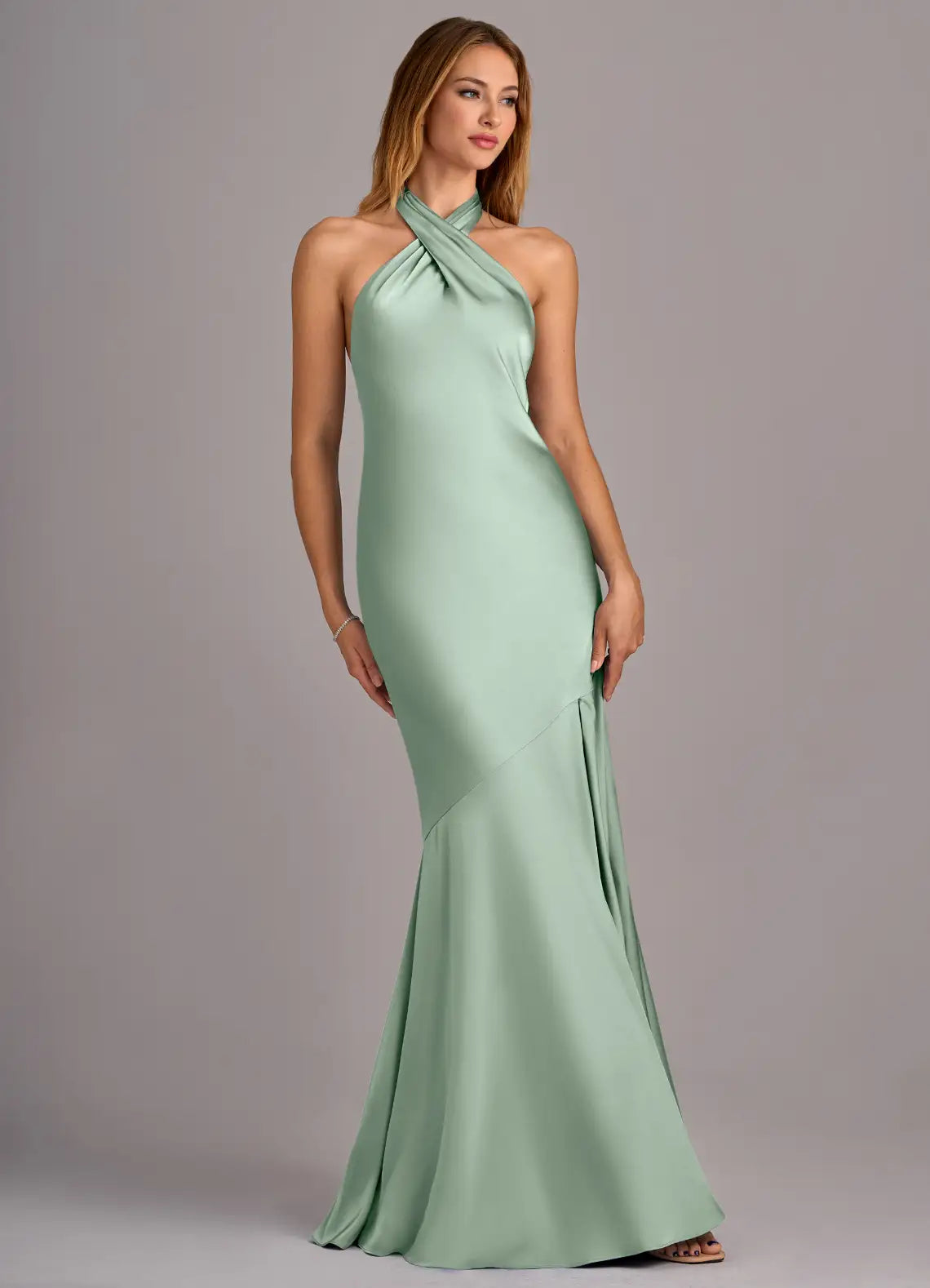 Mermaid Halter Satin Open Back High Slit Floor-Length Wedding Dress - Yihuiw by Yihuiw
