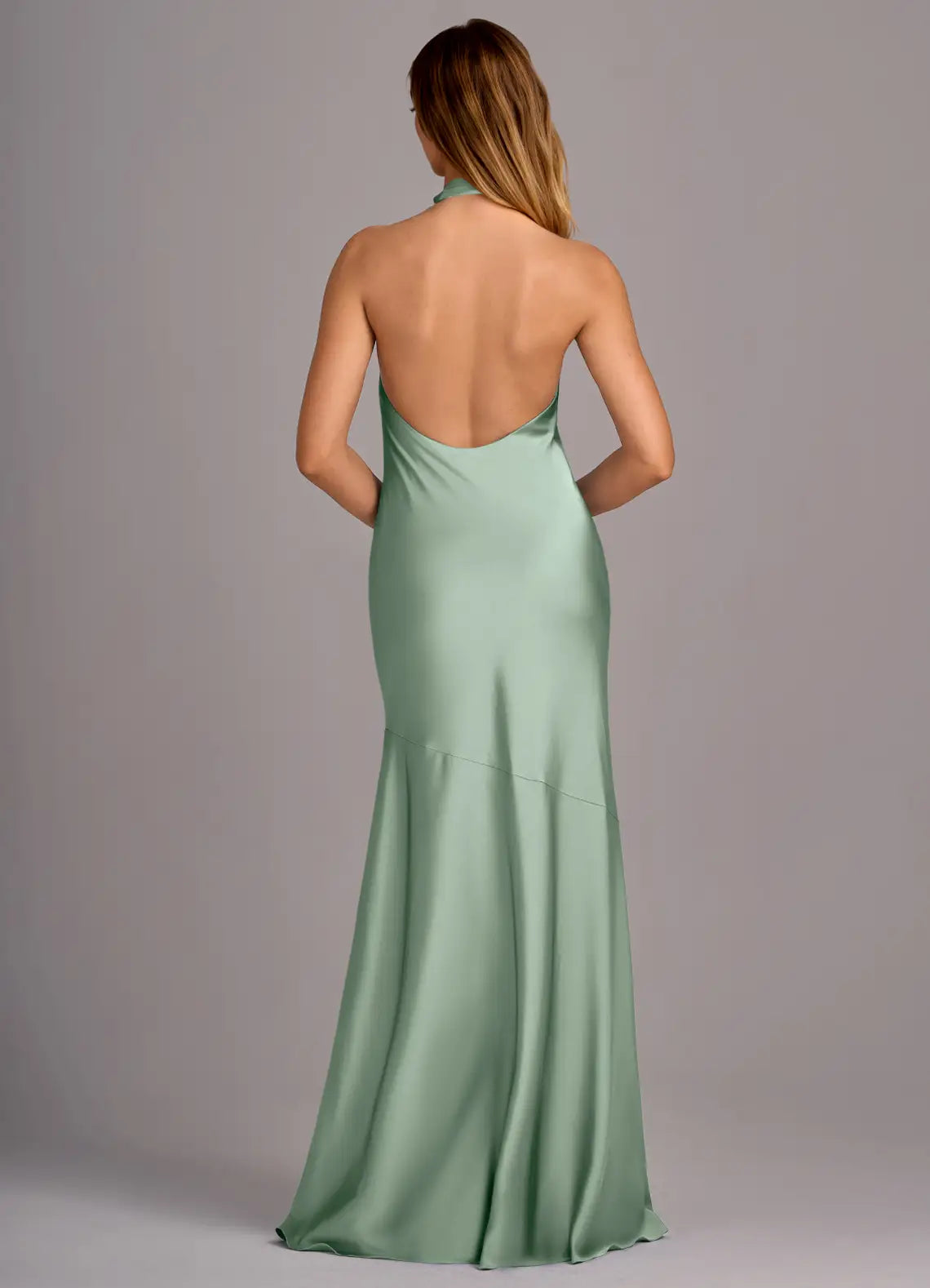 Mermaid Halter Satin Open Back High Slit Floor-Length Wedding Dress - Yihuiw by Yihuiw
