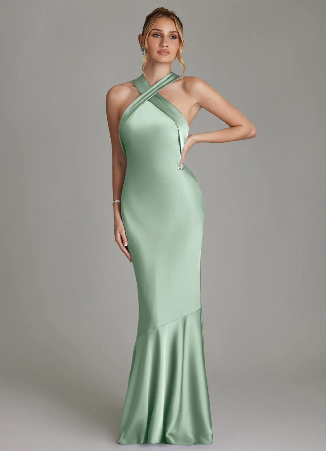 Mermaid Halter Satin Open Back Floor-Length Wedding Dress - Yihuiw by Yihuiw
