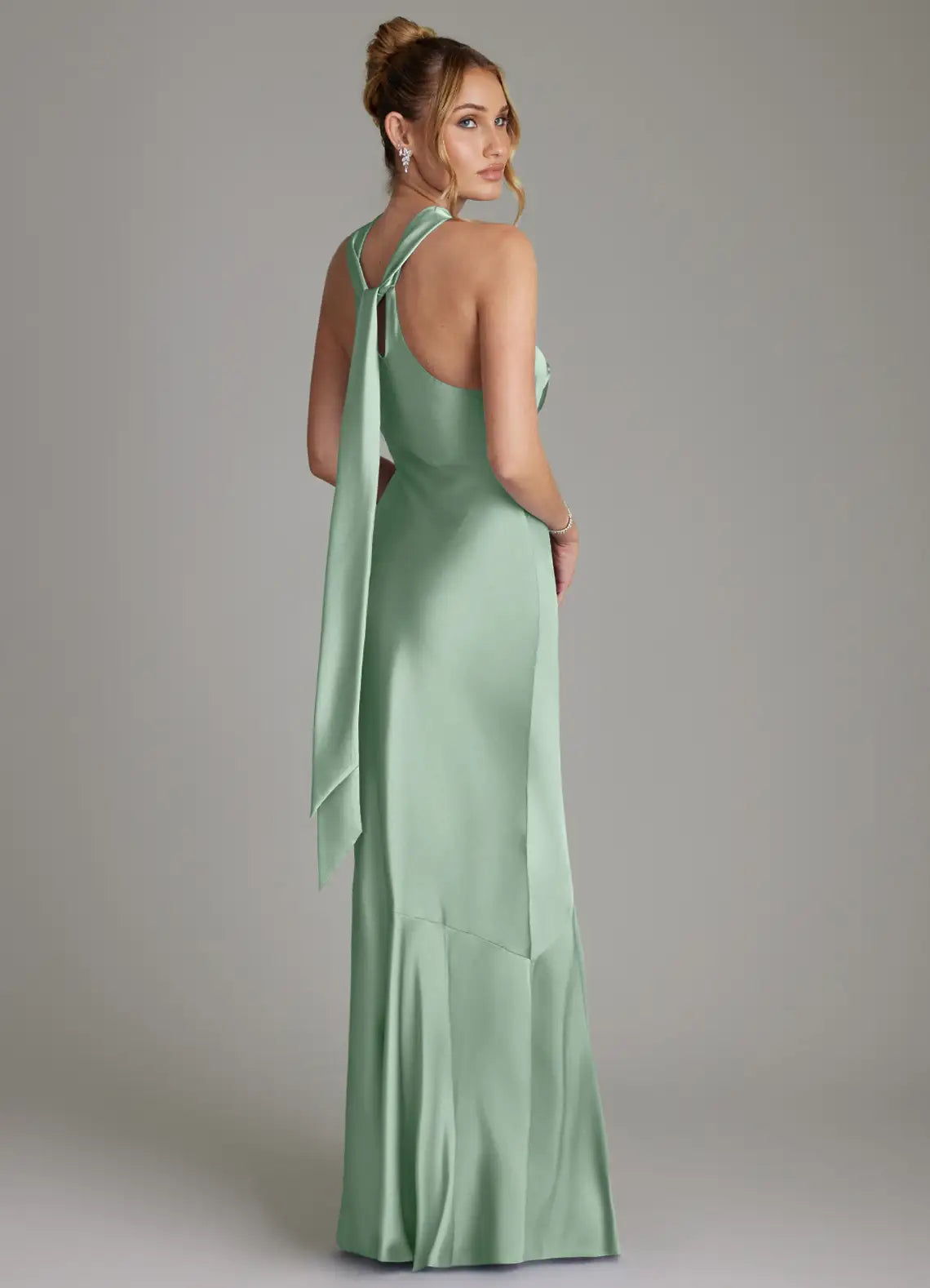 Mermaid Halter Satin Open Back Floor-Length Wedding Dress - Yihuiw by Yihuiw