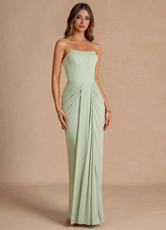 Mermaid Strapless Lace-Up Back Ruched Floor-Length Wedding Dress - Yihuiw by Yihuiw