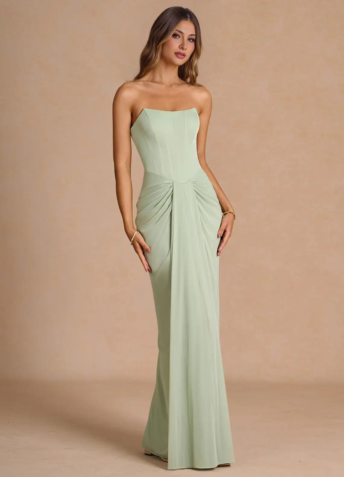 Mermaid Strapless Lace-Up Back Ruched Floor-Length Wedding Dress - Yihuiw by Yihuiw