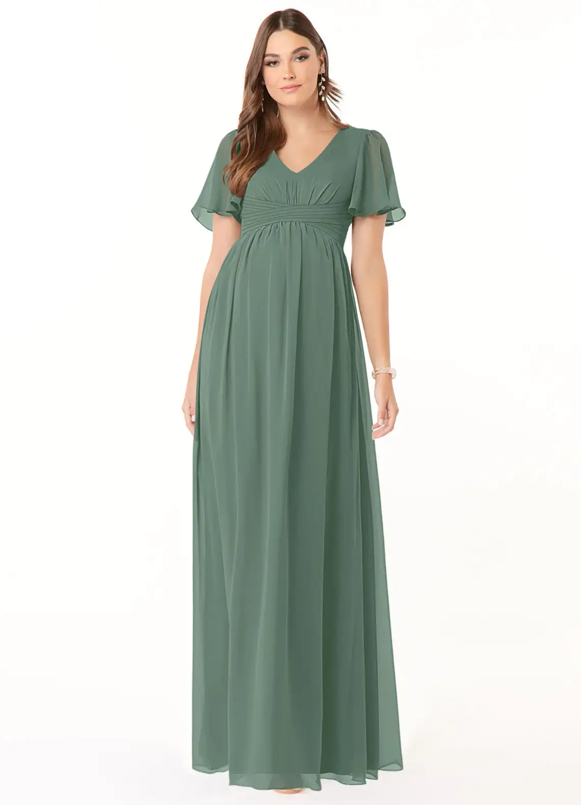A-Line V-Neck Chiffon Short Sleeve Floor-Length Wedding Dress - Yihuiw by Yihuiw