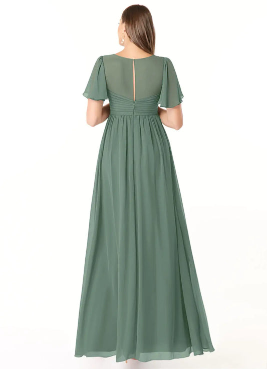A-Line V-Neck Chiffon Short Sleeve Floor-Length Wedding Dress - Yihuiw by Yihuiw