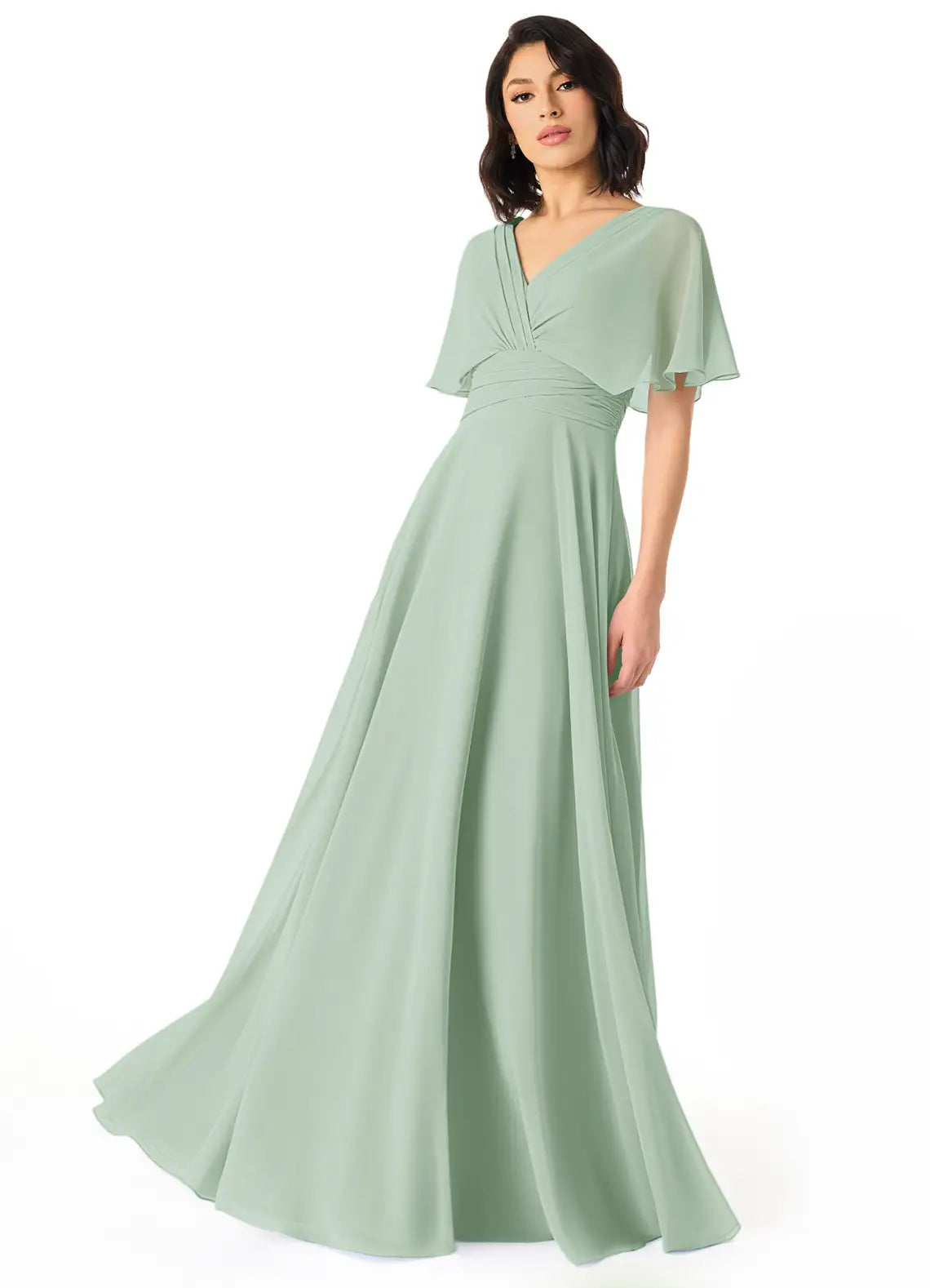 A-Line V-Neck Chiffon Train Wedding Dress - Yihuiw by Yihuiw