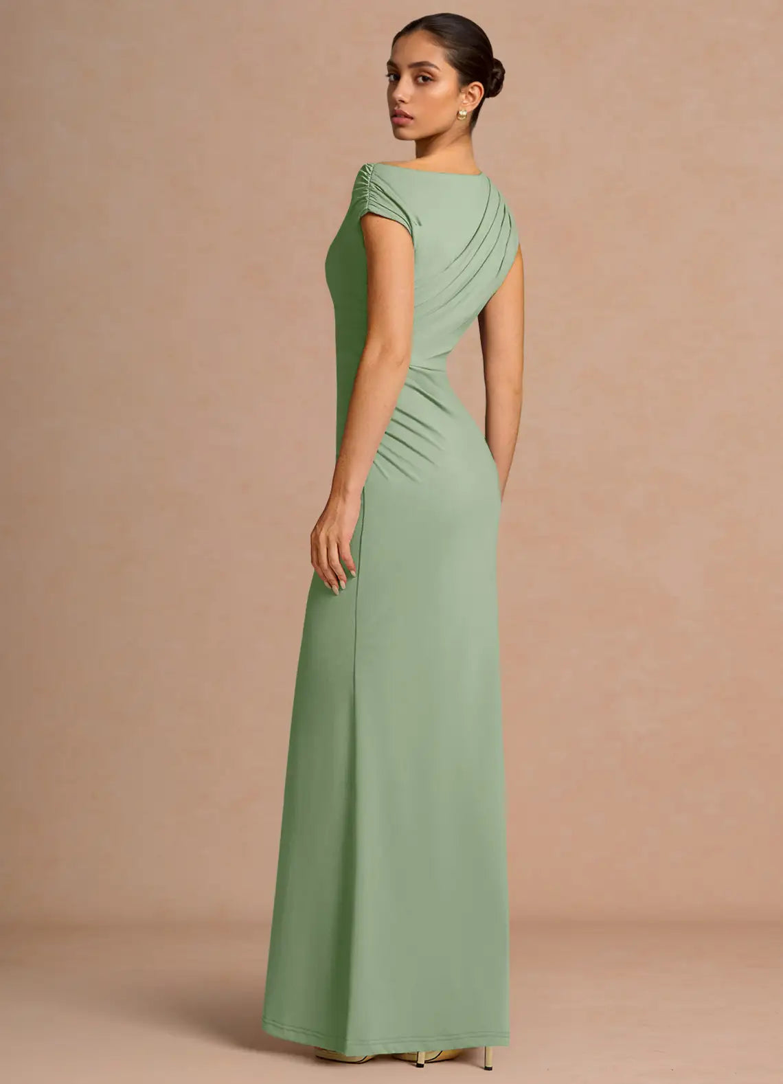 Sage Green Mermaid Off-Shoulder Asymmetric Floor-Length Wedding Dress - Yihuiw by Yihuiw