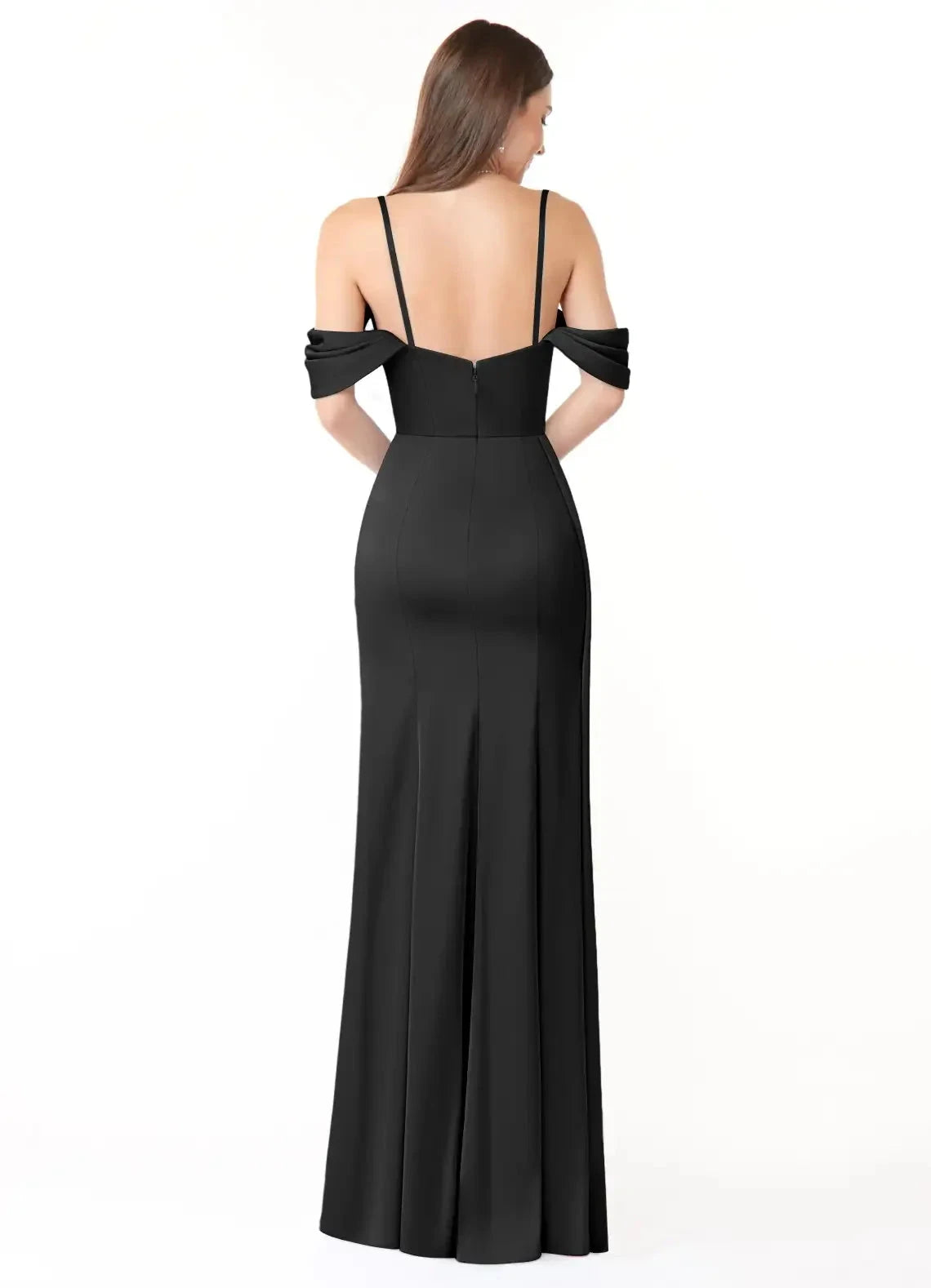 Sage Green Cold-Shoulder Chiffon Maxi Dress with Side Slit Black Sheath Off the Shoulder Stretch Satin Convertible Dress Bridesmaid Dresses by YiHuiw