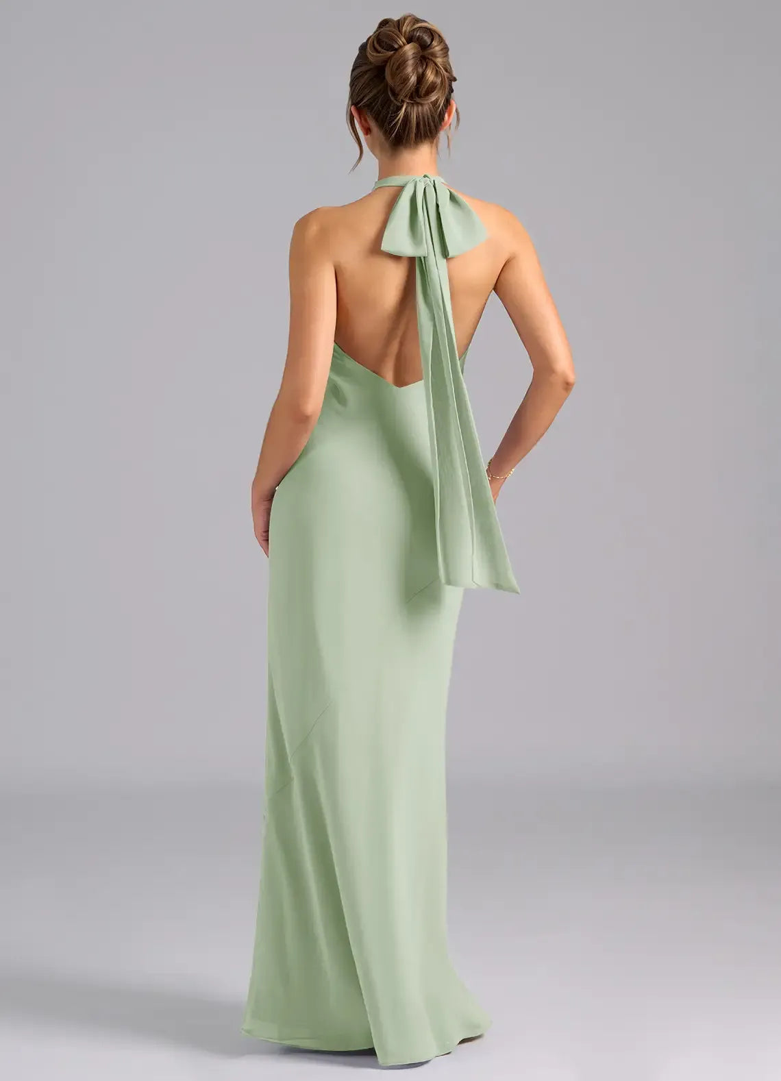 Sage Green Mermaid Halter Chiffon Floor-Length Wedding Dress - Yihuiw by Yihuiw