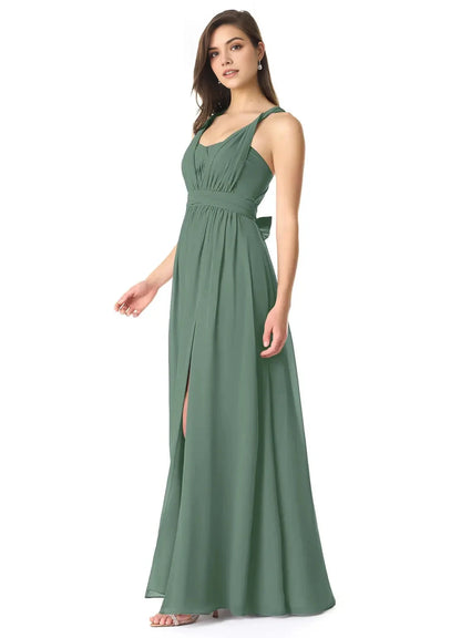 Green Halter Neck Crisscross Back Evening with Side Slit A-Line Off the Shoulder Chiffon Convertible Dress Bridesmaid Dresses by YiHuiw